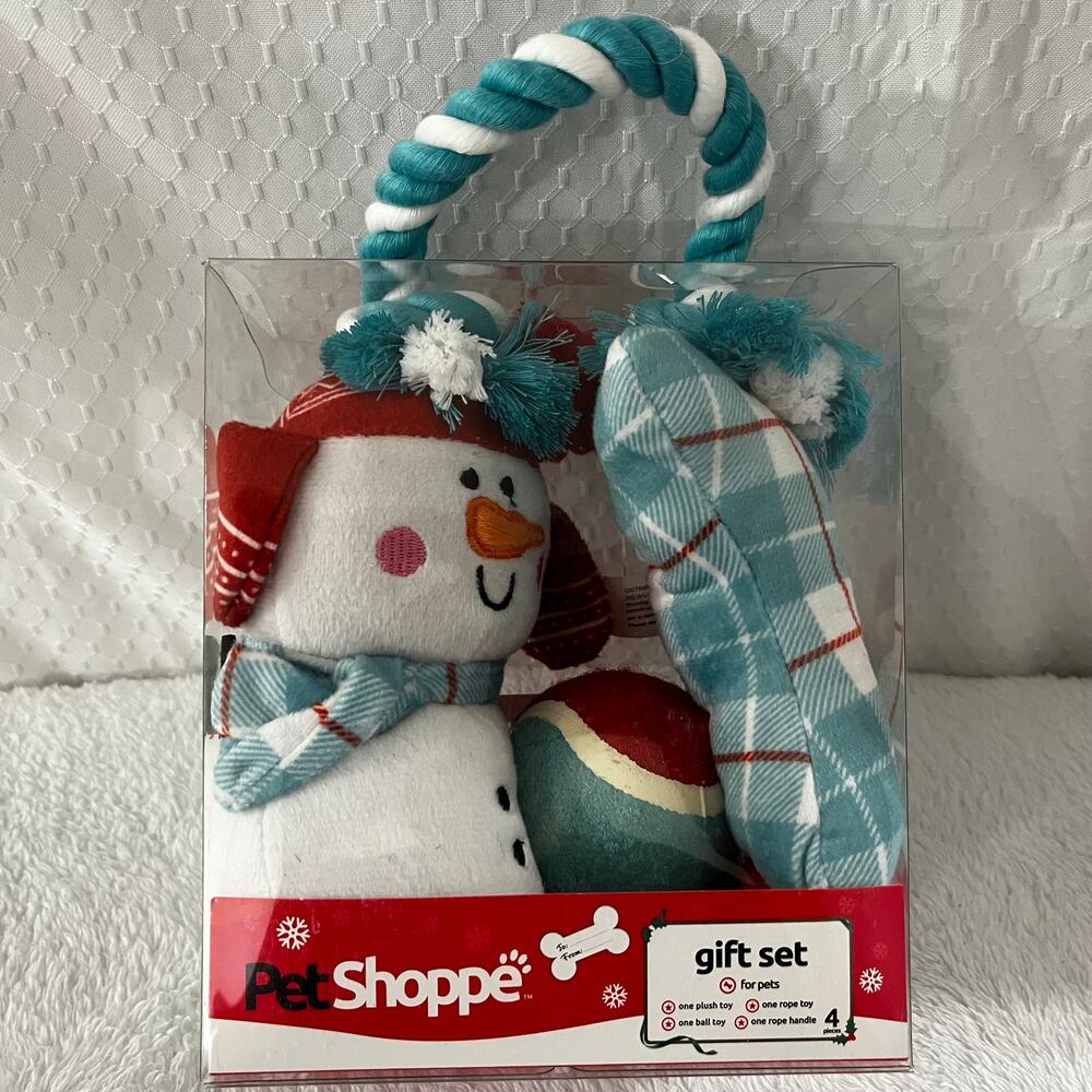 Pet Shoppe Christmas/Holiday Blue Frosty Snowman Plush 4 Pet/Dog Toys Gift Set
